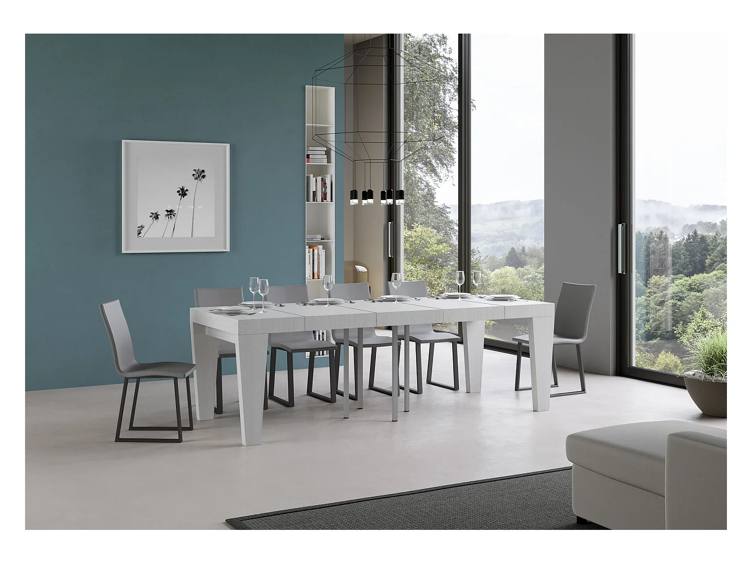 Table extensible 90x90/246 cm Spimbo Premium Frêne Blanc
