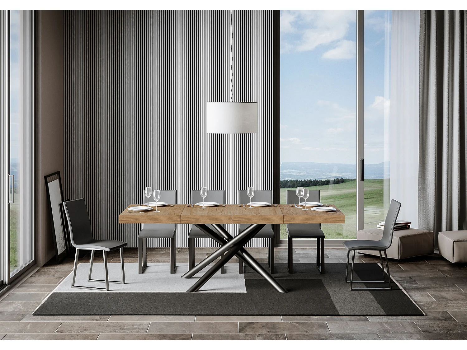 Table extensible 90x120/224 cm Famas Premium Chêne Nature cadre Anthracite