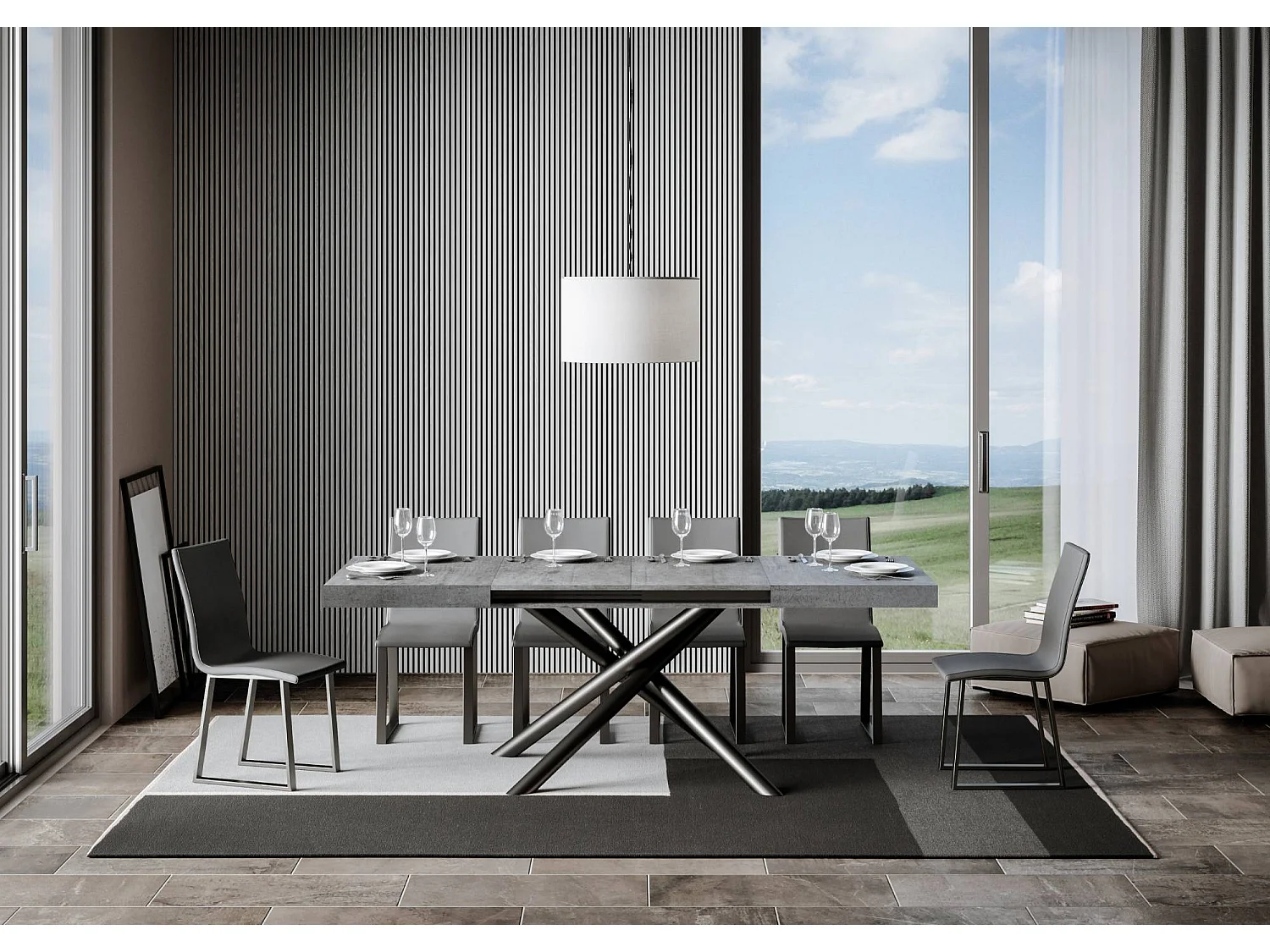 Table extensible 90x140/244 cm Famas Gris Béton cadre Anthracite