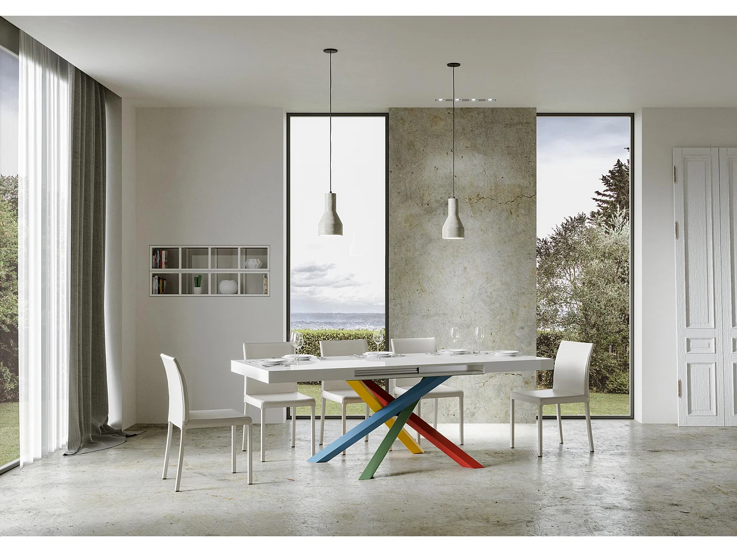 Stół rozkładany 90x130/234 cm Volantis Biały Jesion Wielokolorowa struktura