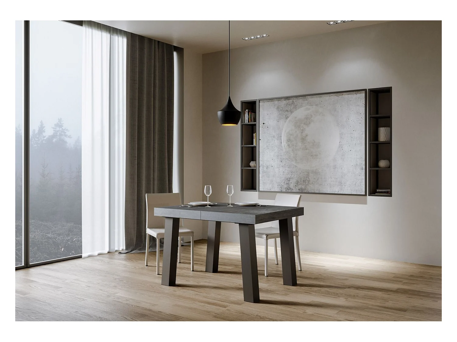 Table extensible 90x120/224 cm Bridge Gris Béton cadre Anthracite