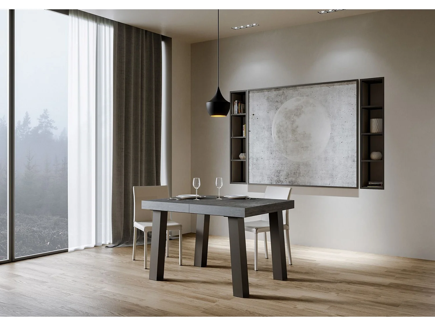 Table extensible 90x120/224 cm Bridge Gris Béton cadre Anthracite