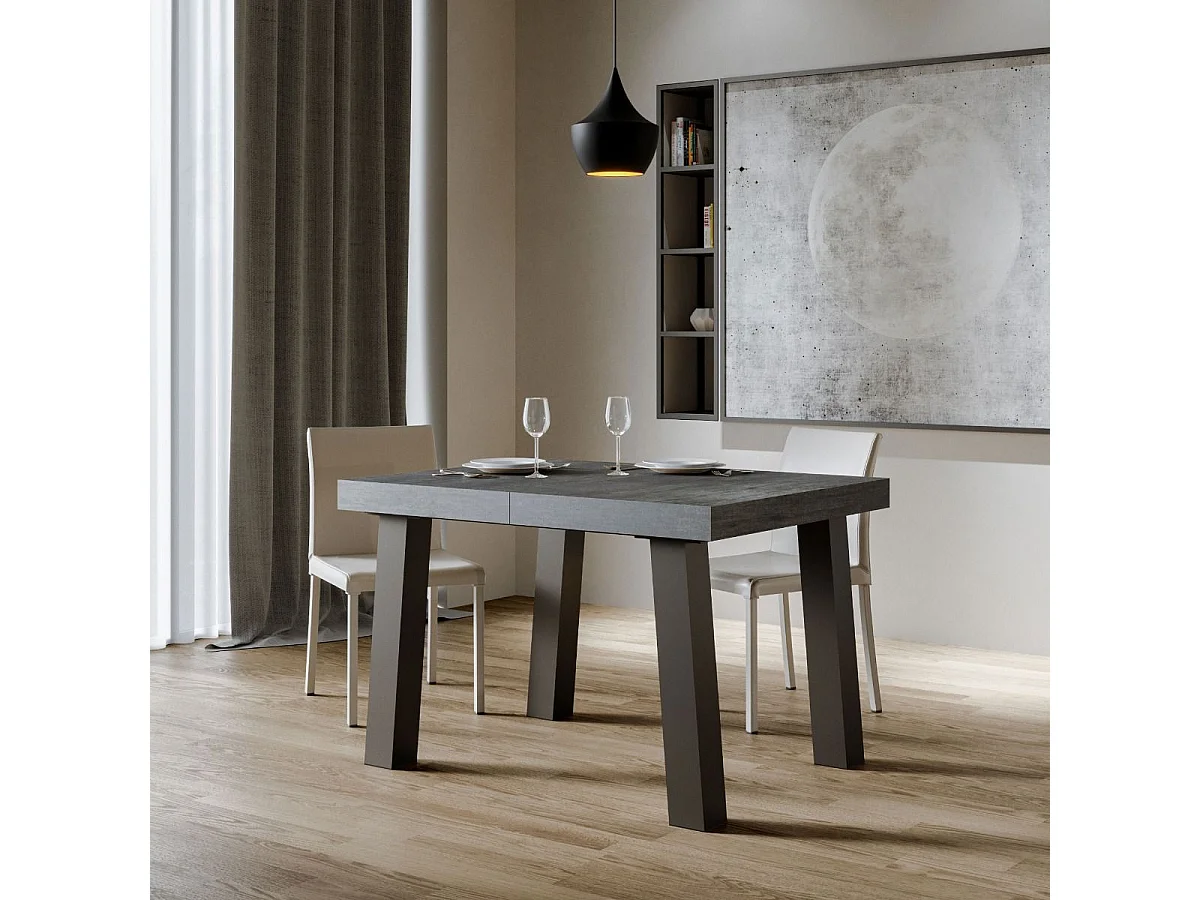 Table extensible 90x120/224 cm Bridge Gris Béton cadre Anthracite