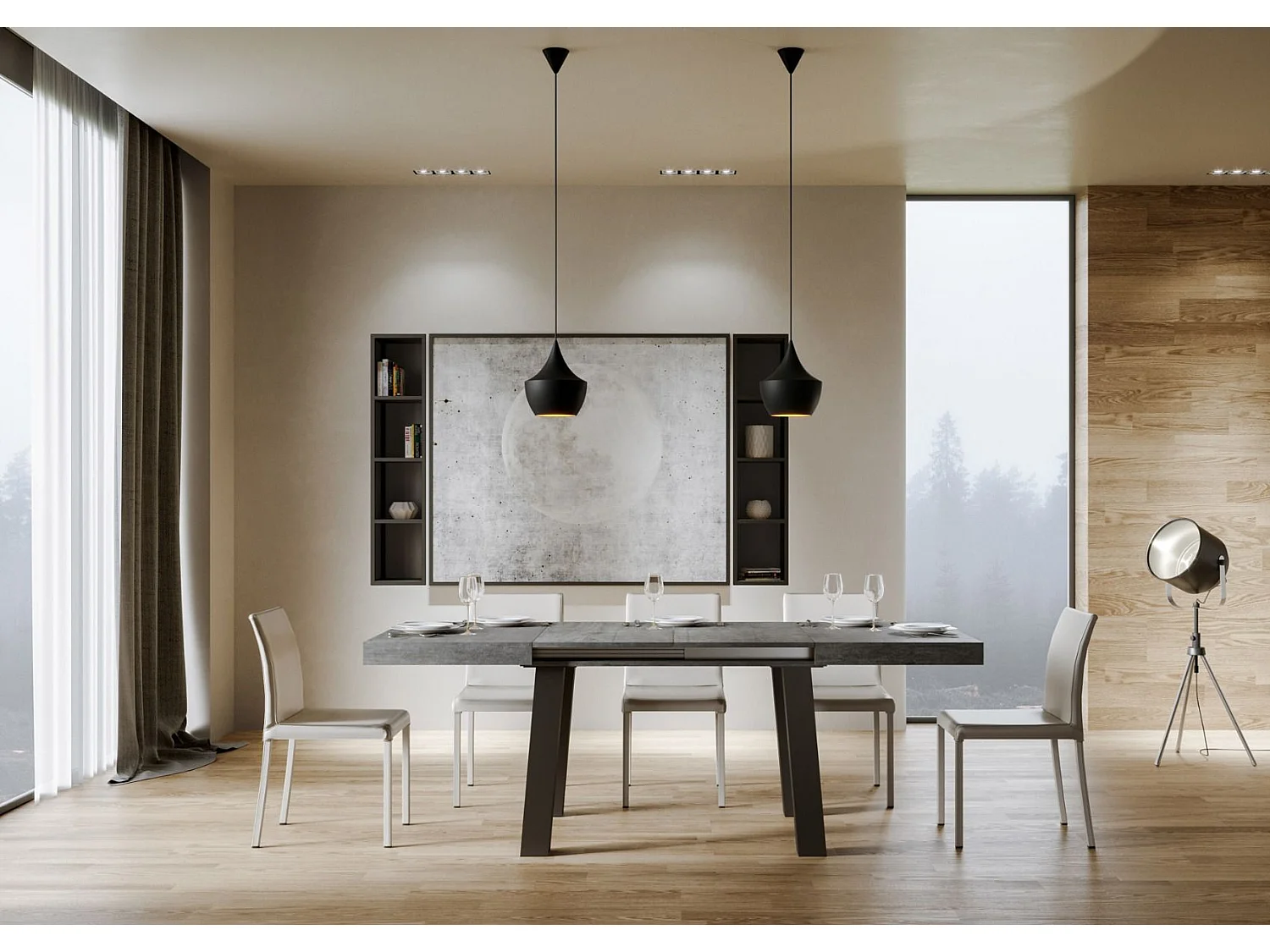 Table extensible 90x120/224 cm Bridge Gris Béton cadre Anthracite