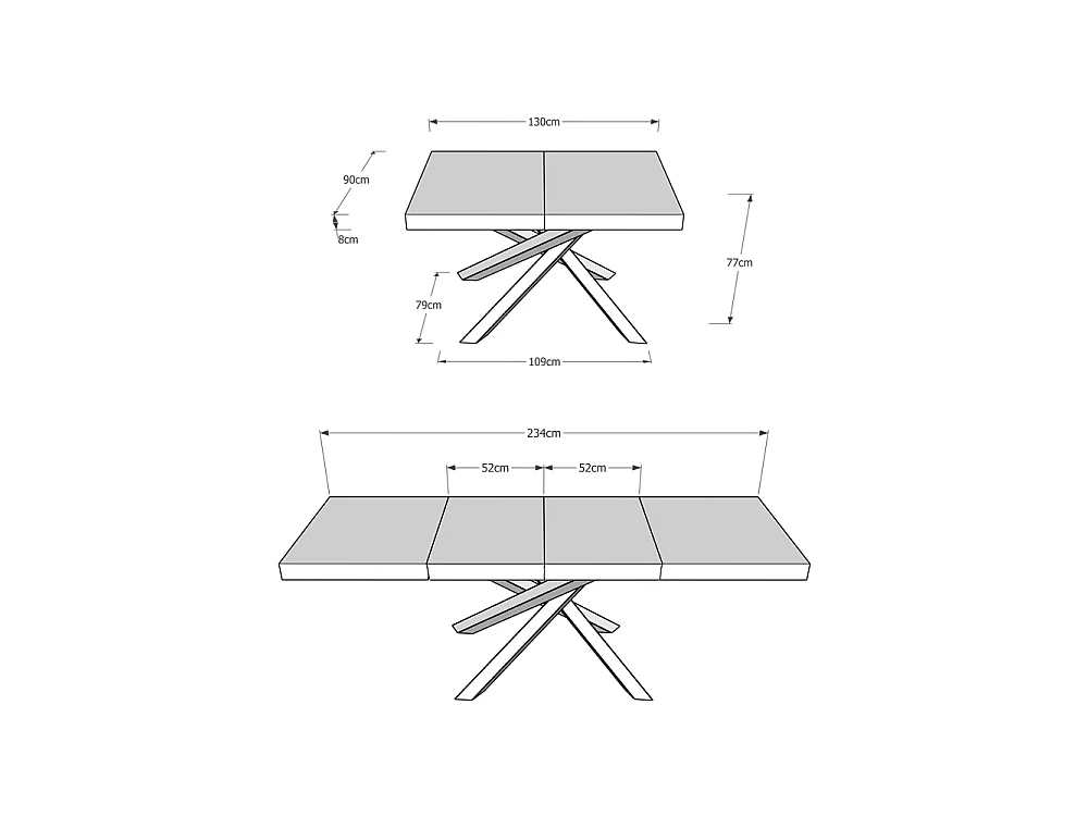 Udtræksbord 90x130/234 cm Volantis Premium Hvid Ask stel 4/C