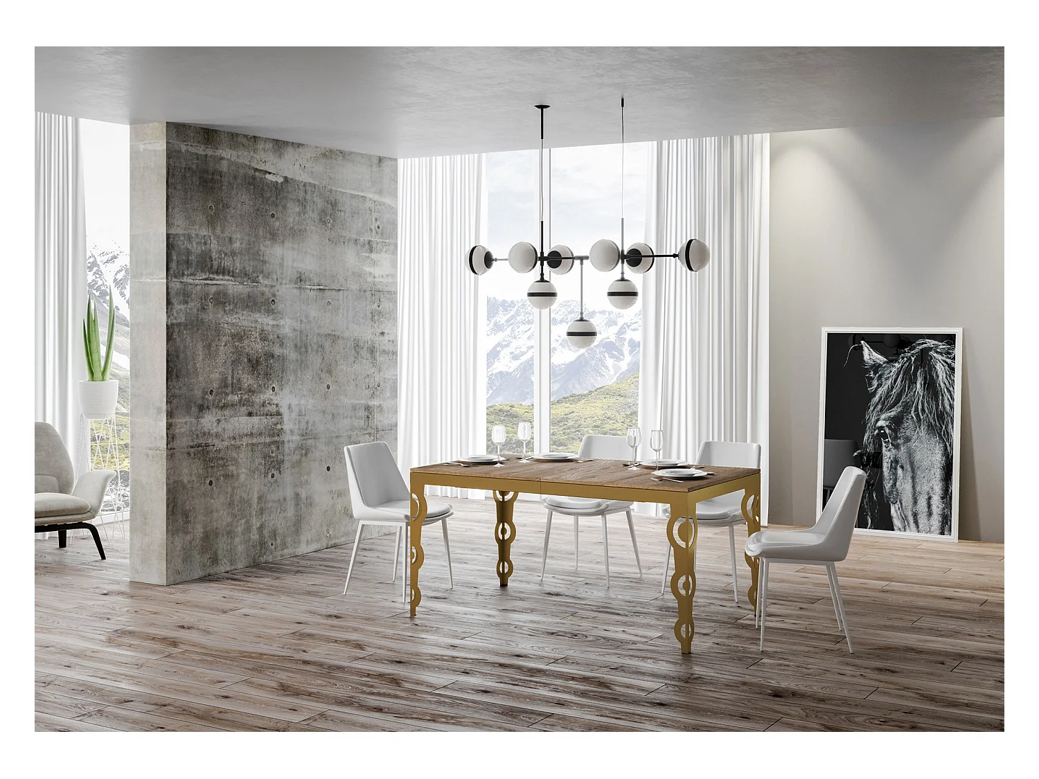 Stół rozkładany 90x160/420 cm Dąb Karamay Evolution Naturalna złota rama