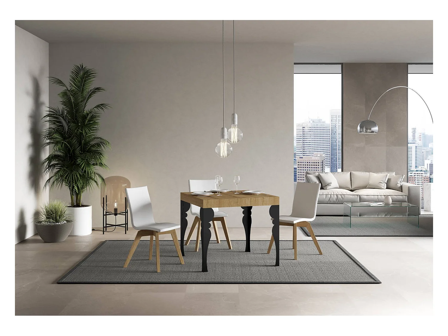 Table extensible 90x90/246 cm Paxon Premium Chêne Nature cadre Anthracite