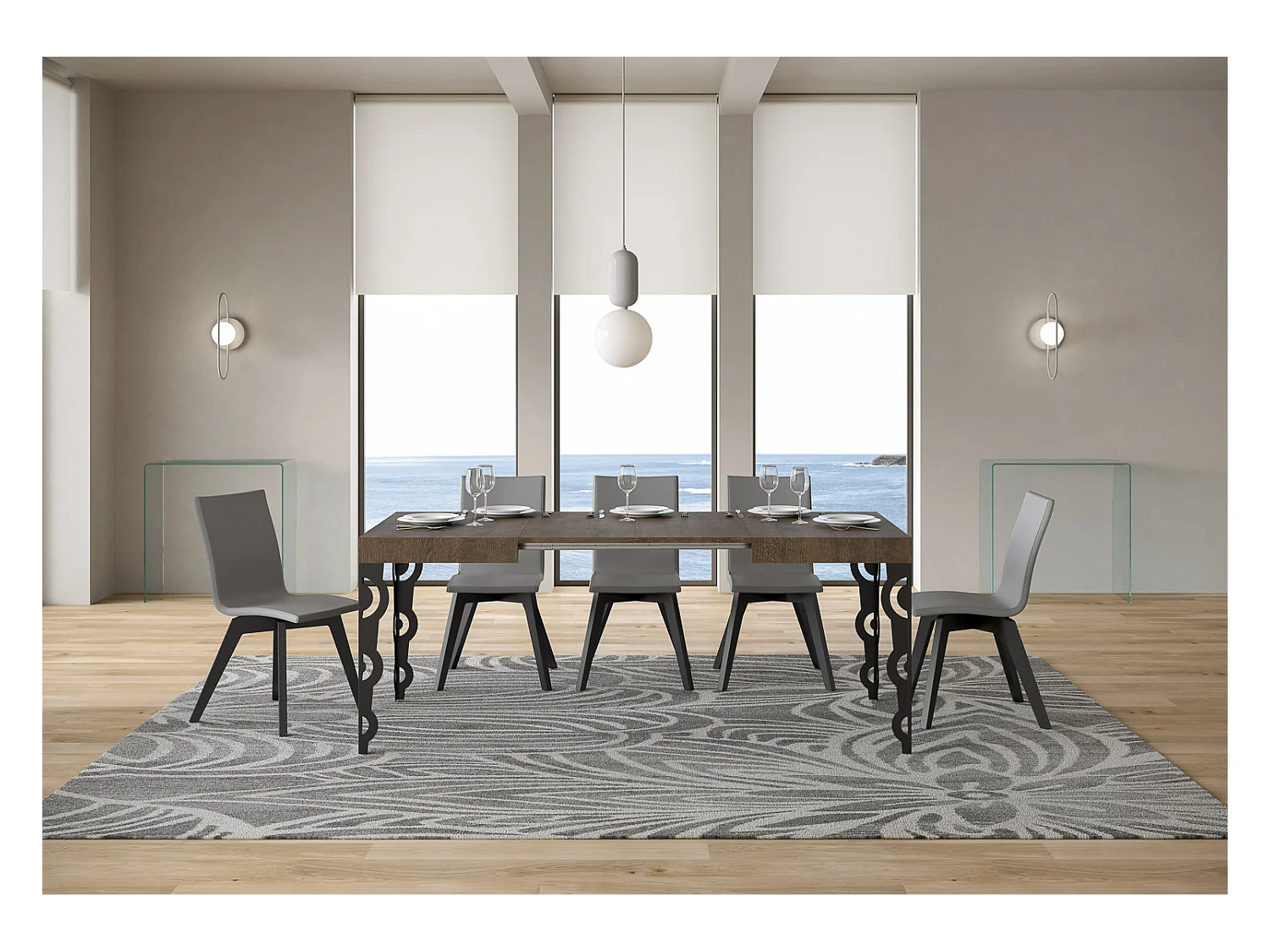 Table extensible 80x120/204 cm Karamay Noyer cadre Anthracite