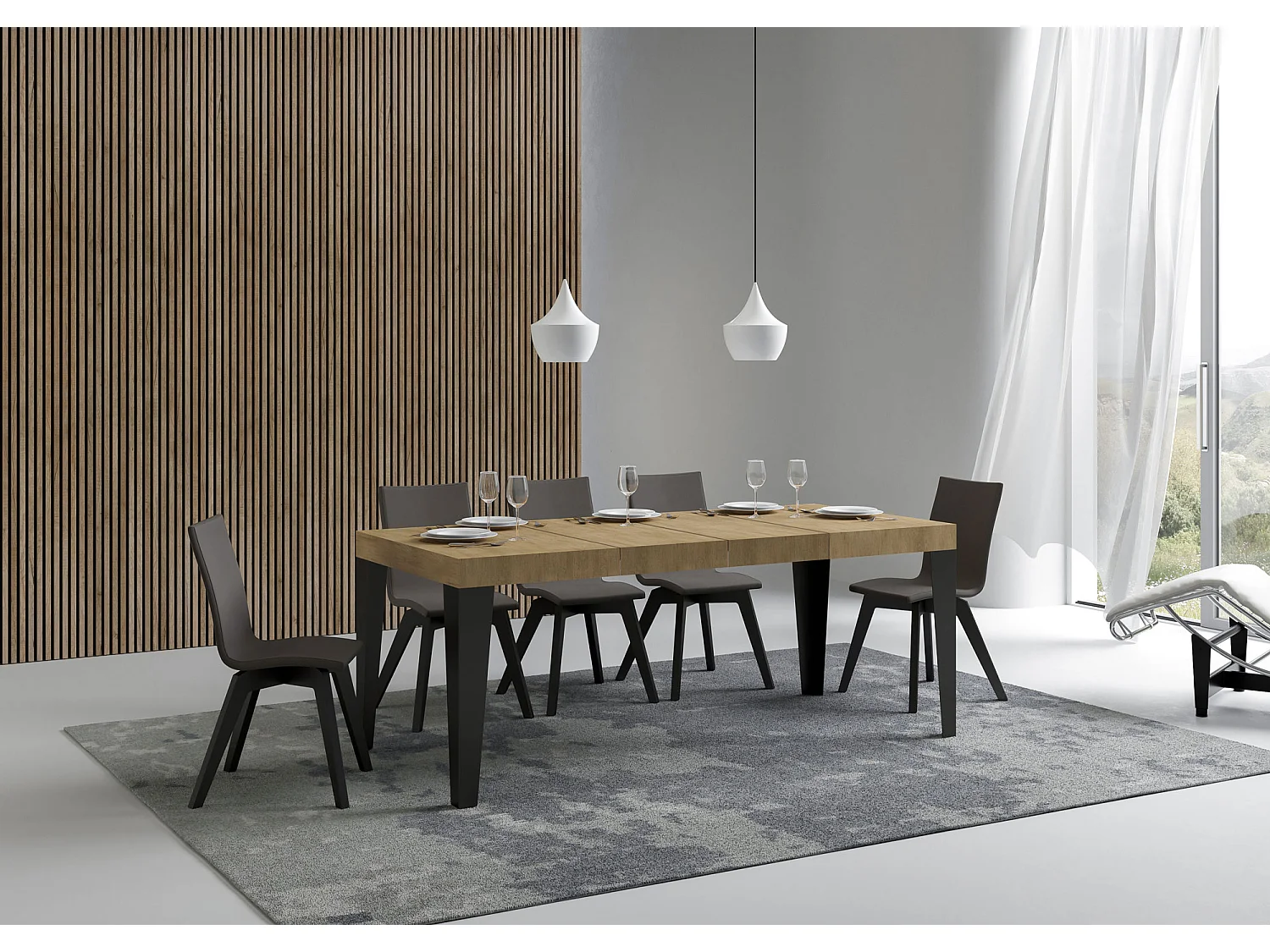 Table extensible 130/234x90 cm Flame Premium chêne nature pieds anthracite