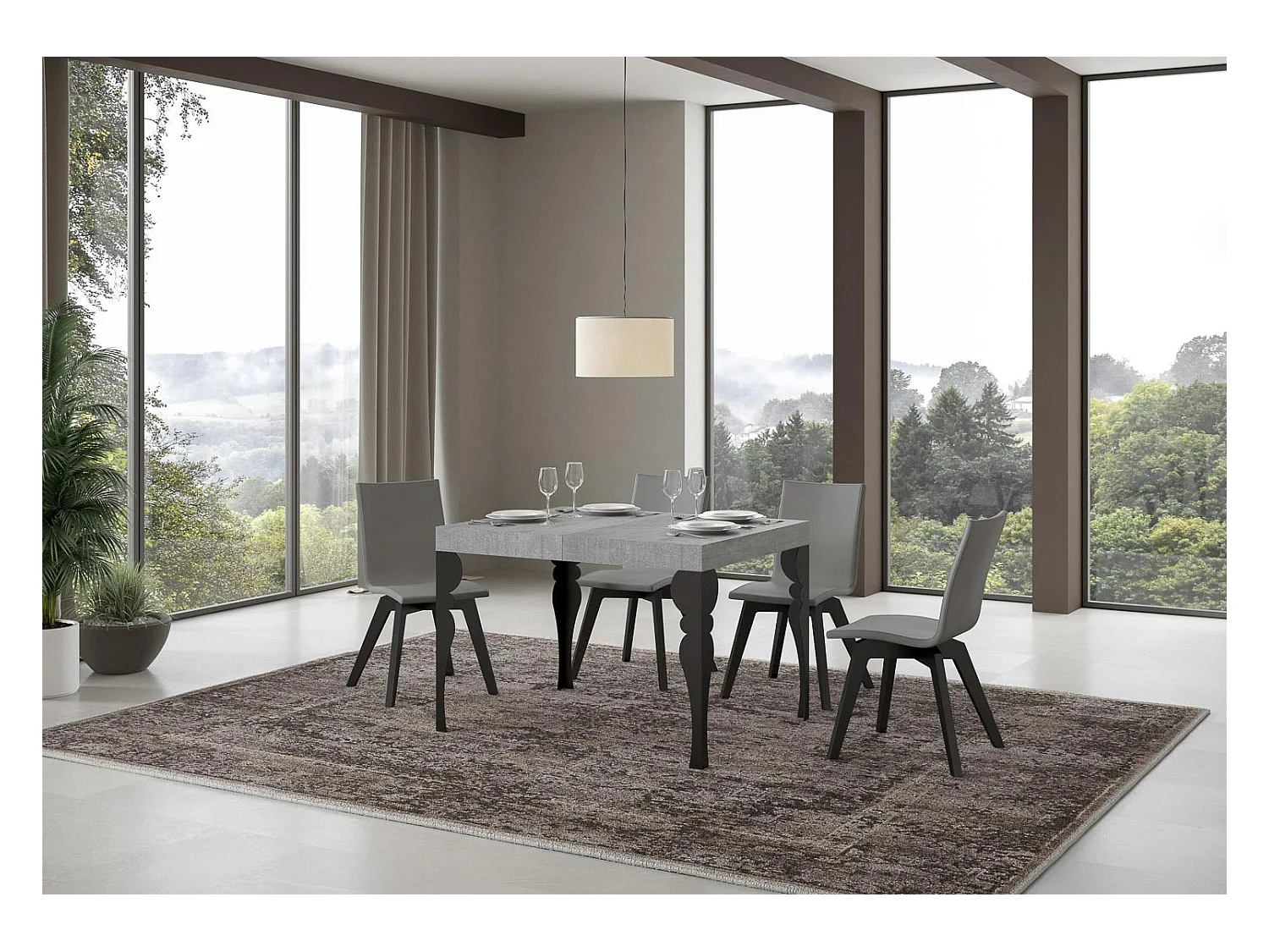 Table extensible 70x110/194 cm Paxon Gris Béton cadre Anthracite