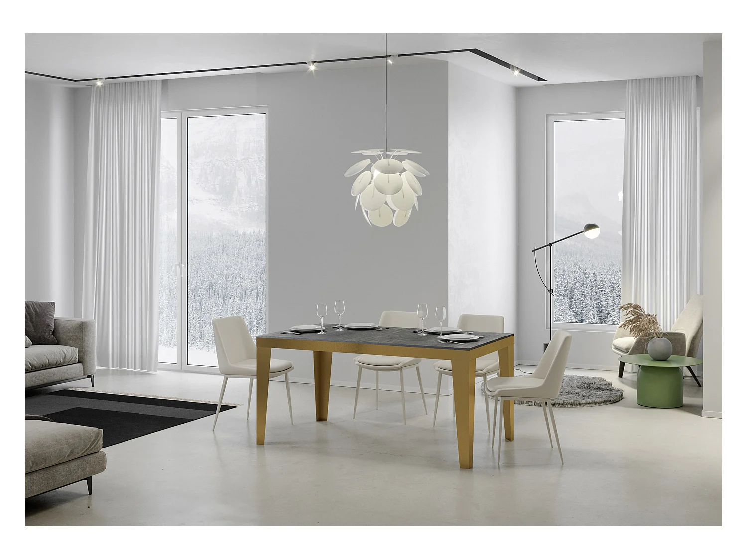Stół rozkładany 90x160/420 cm Flame Evolution Grey Betonowa złota rama