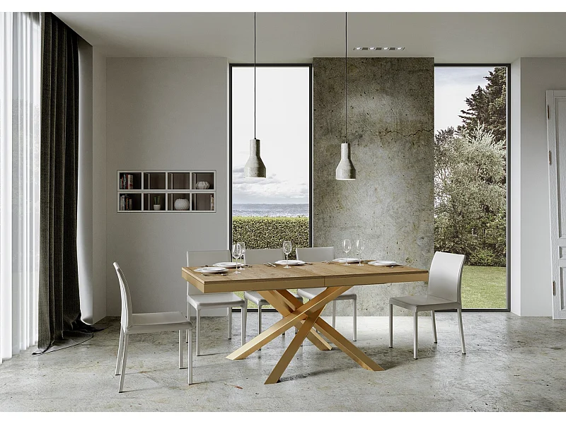 Stół rozkładany 90x180/440 cm Volantis Evolution Dąb Naturalna złota rama