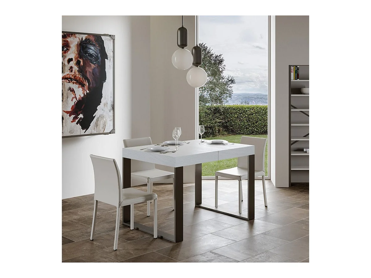 Table extensible 90x140/244 cm Tecno Frêne Blanc cadre Anthracite