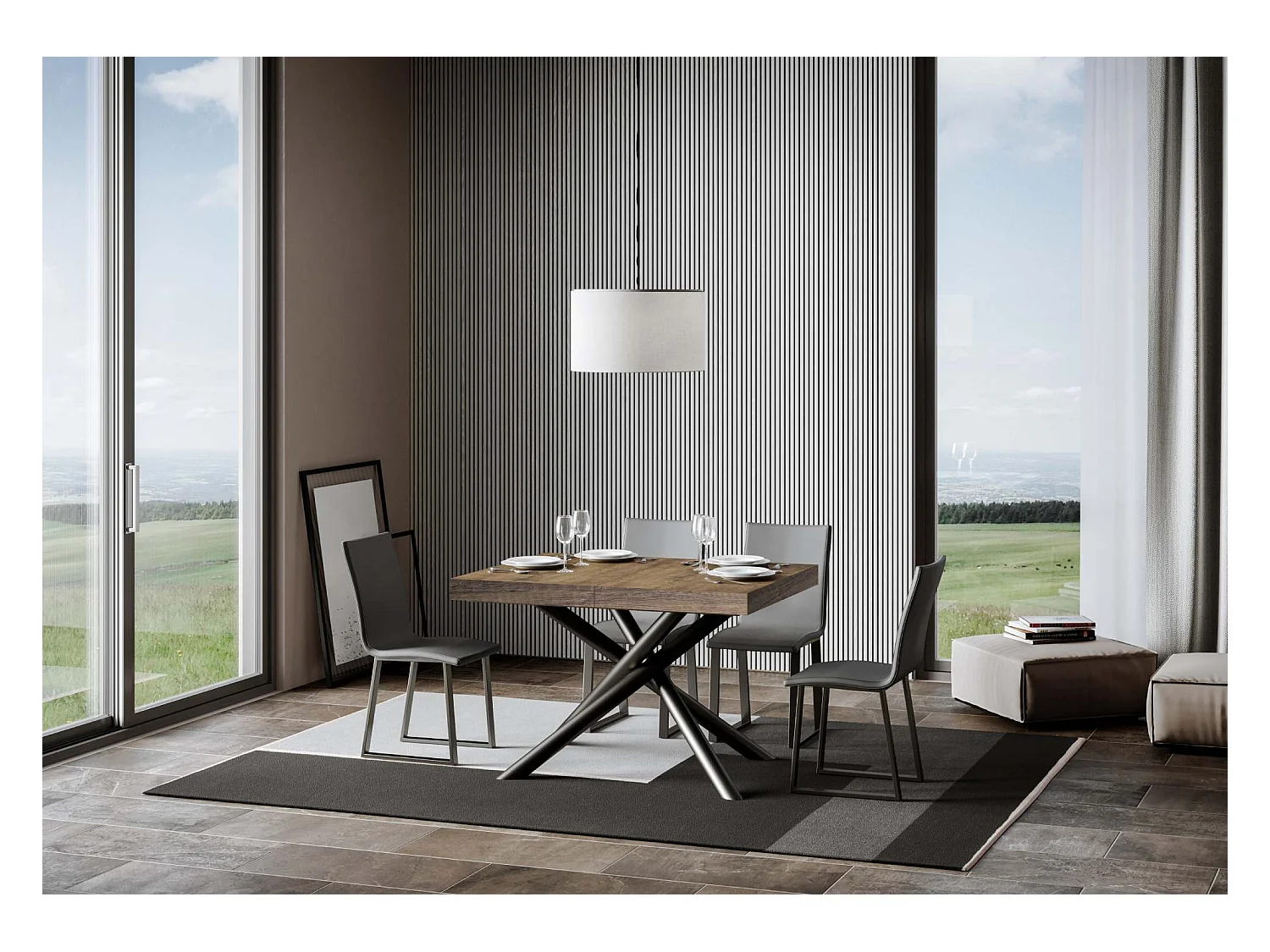 Table extensible 90x120/224 cm Famas Premium Noyer cadre Anthracite