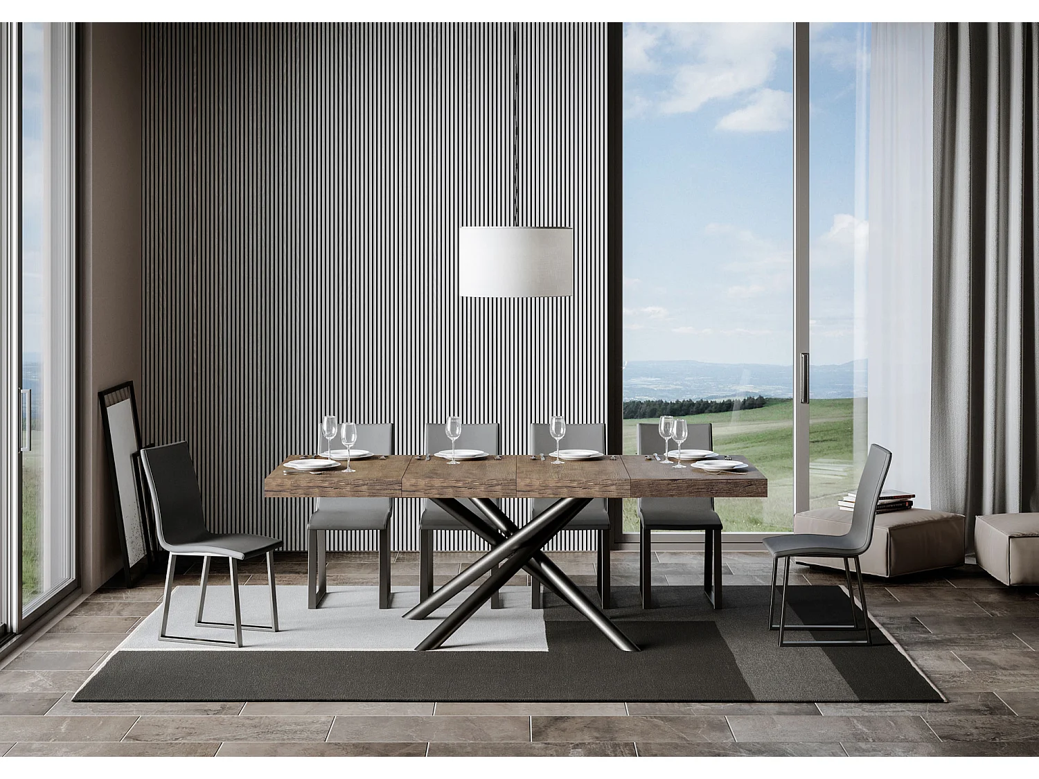 Table extensible 90x120/224 cm Famas Premium Noyer cadre Anthracite