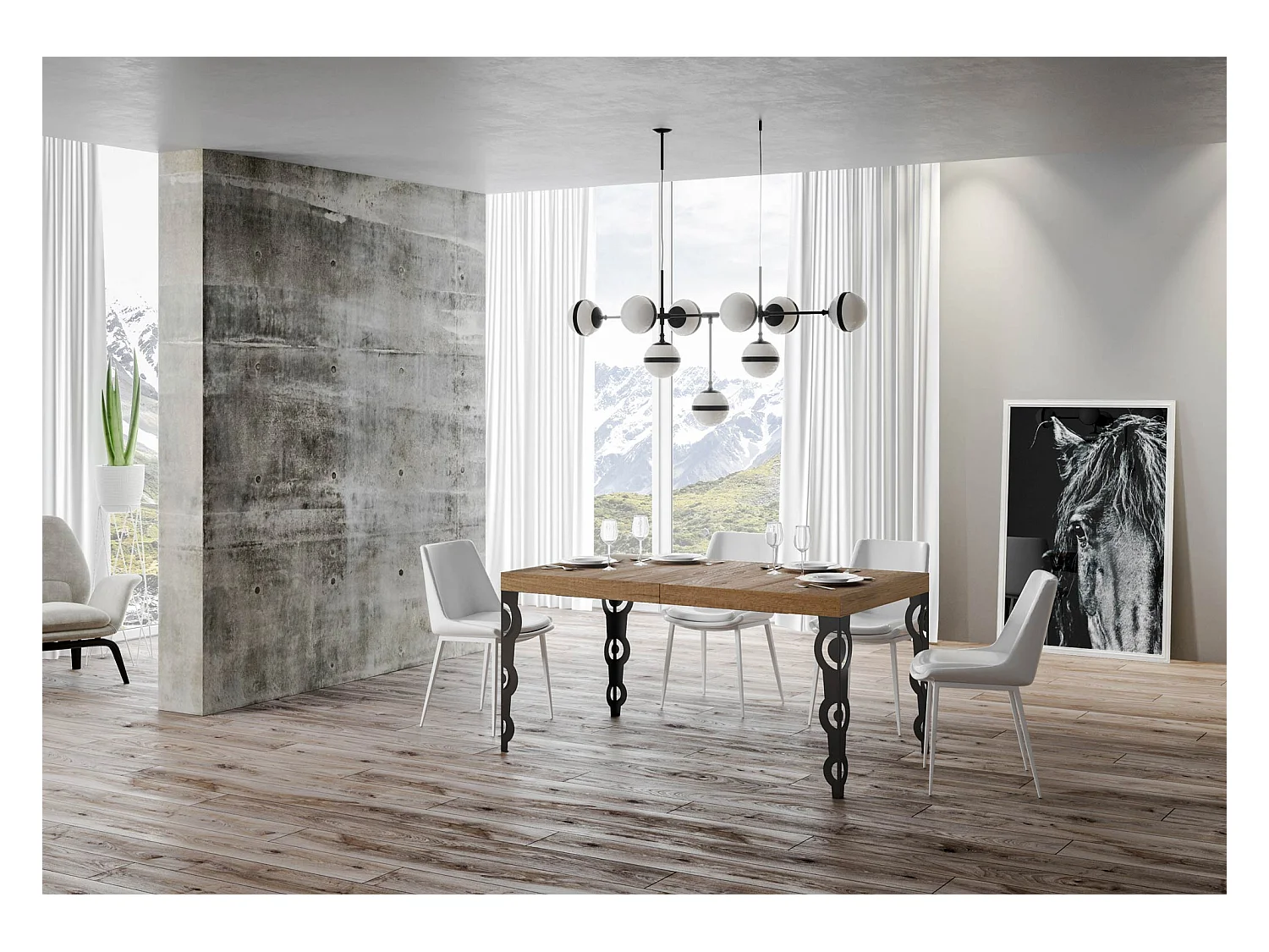 Ausziehbarer Tisch 90 x 120/224 cm, Gestell Karamay Eiche Natur Anthrazit