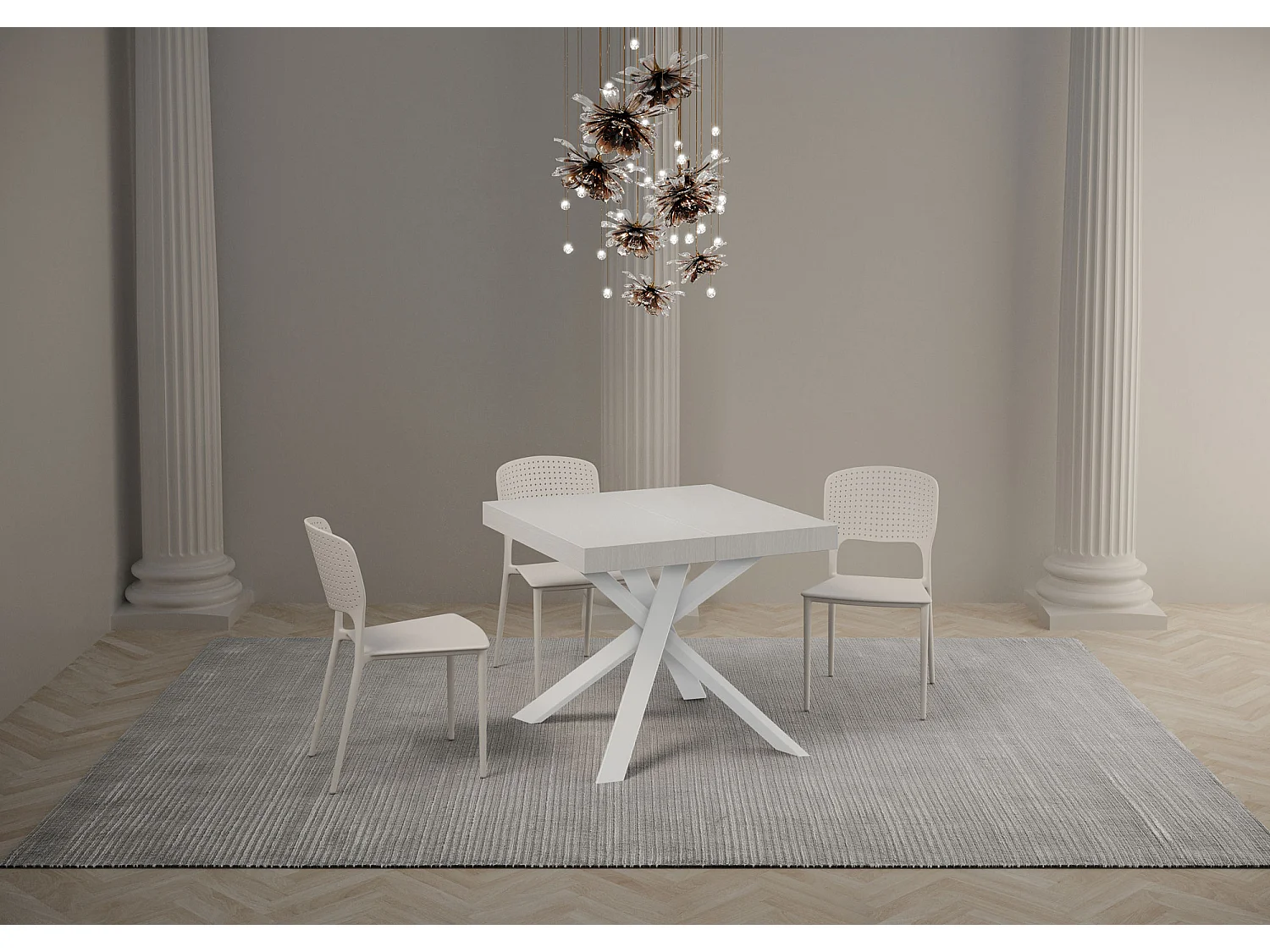 Uitschuifbare tafel 90x90/194 cm Clerk Wit essenblad - Witte poten