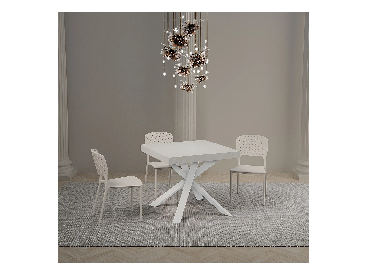 Table extensible 90x90/194 cm Clerk dessus Frêne Blanc pieds Blancs