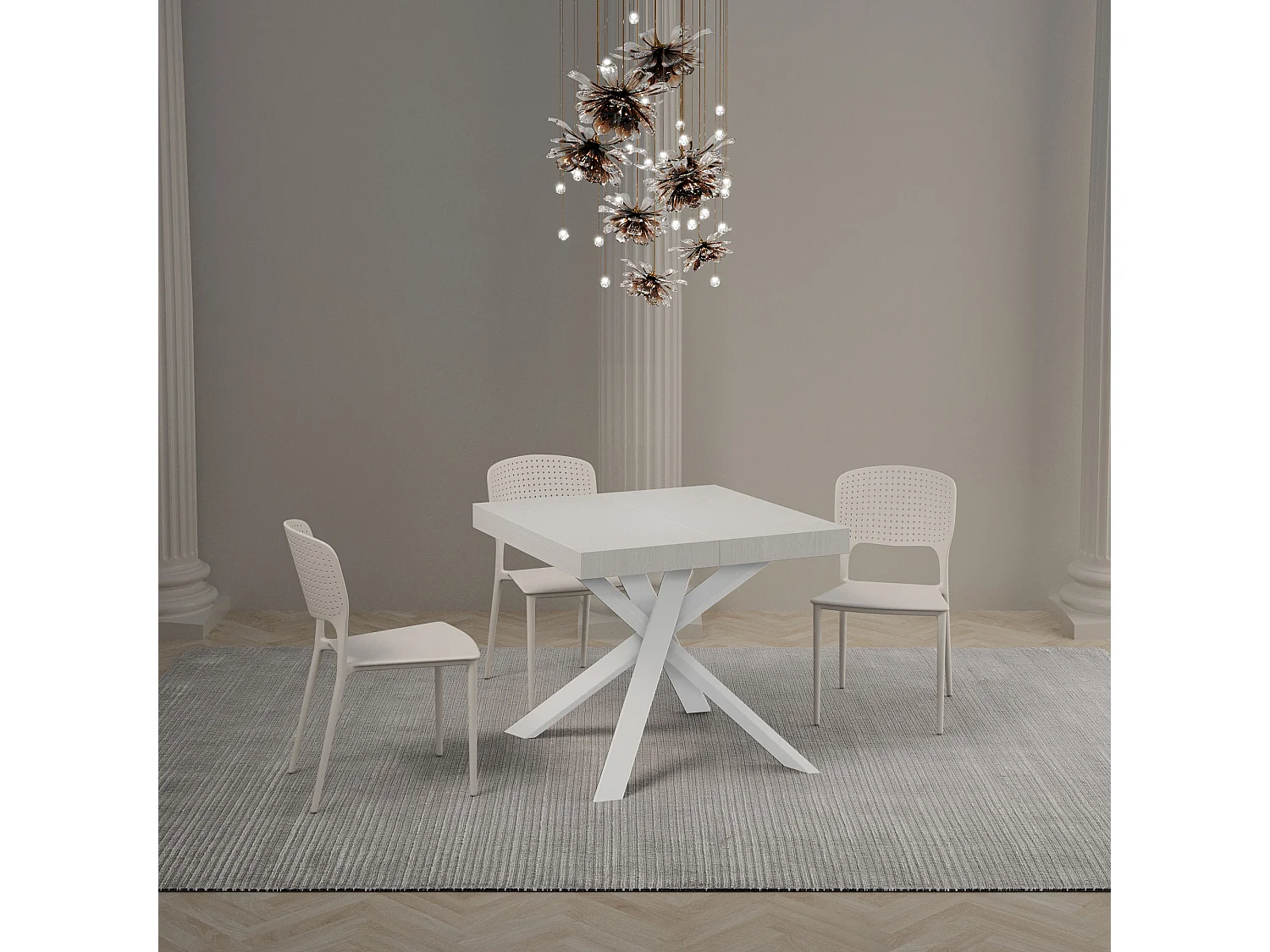 Uitschuifbare tafel 90/194x90 cm Clerk eiken wit met wit poten