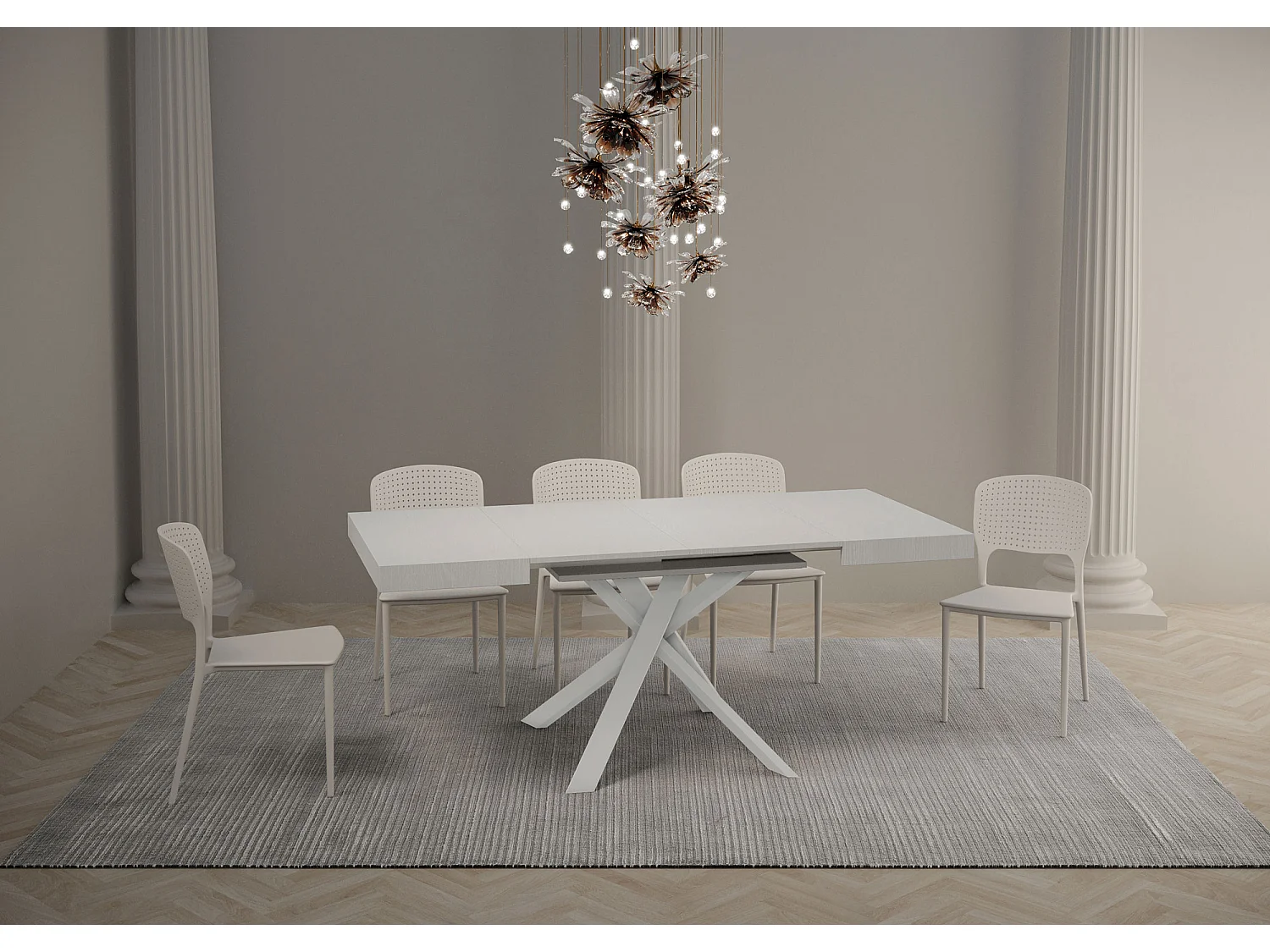 Uitschuifbare tafel 90/194x90 cm Clerk eiken wit met wit poten