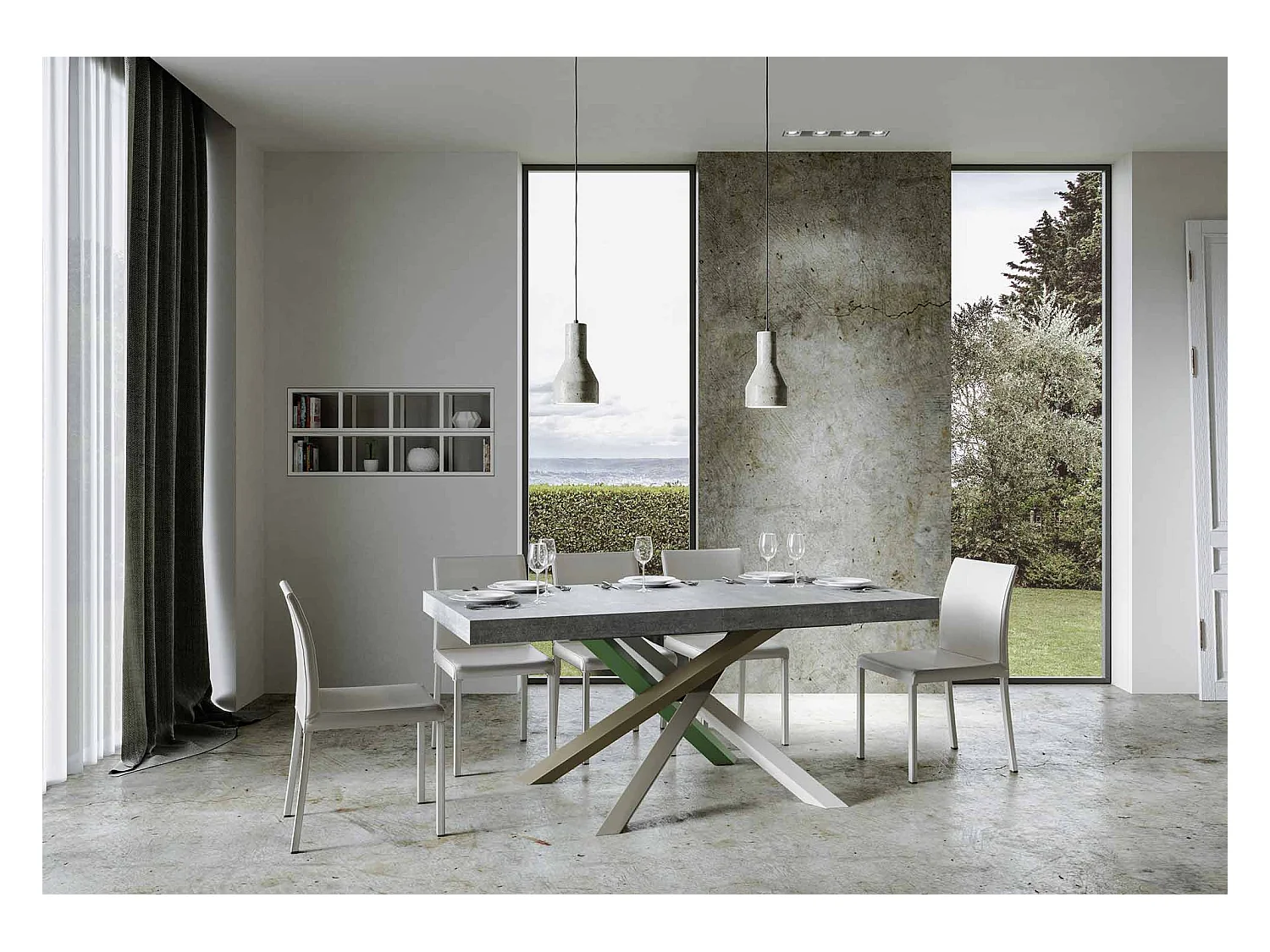 Table extensible 90x160/264 cm Volantis Premium Gris Béton cadre 4/A