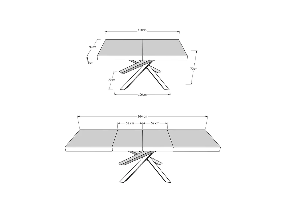 Table extensible 160/264x90 cm Volantis Premium gris béton pieds multicolore 4/A