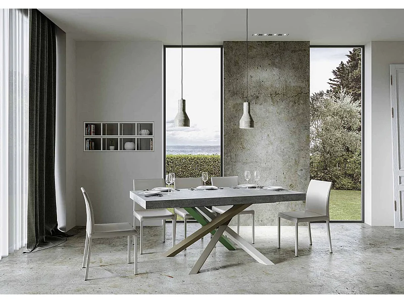Table extensible 160/264x90 cm Volantis Premium gris béton pieds multicolore 4/A
