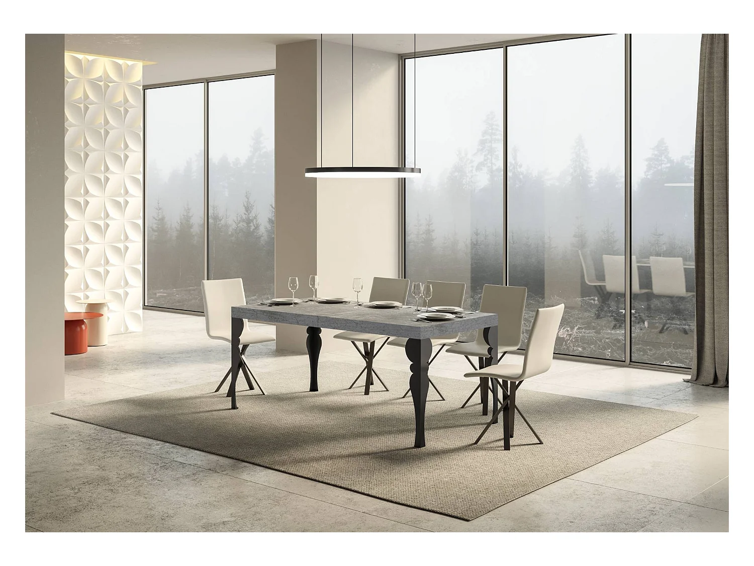 Table extensible 90x160/264 cm Paxon Premium Gris Béton cadre Anthracite
