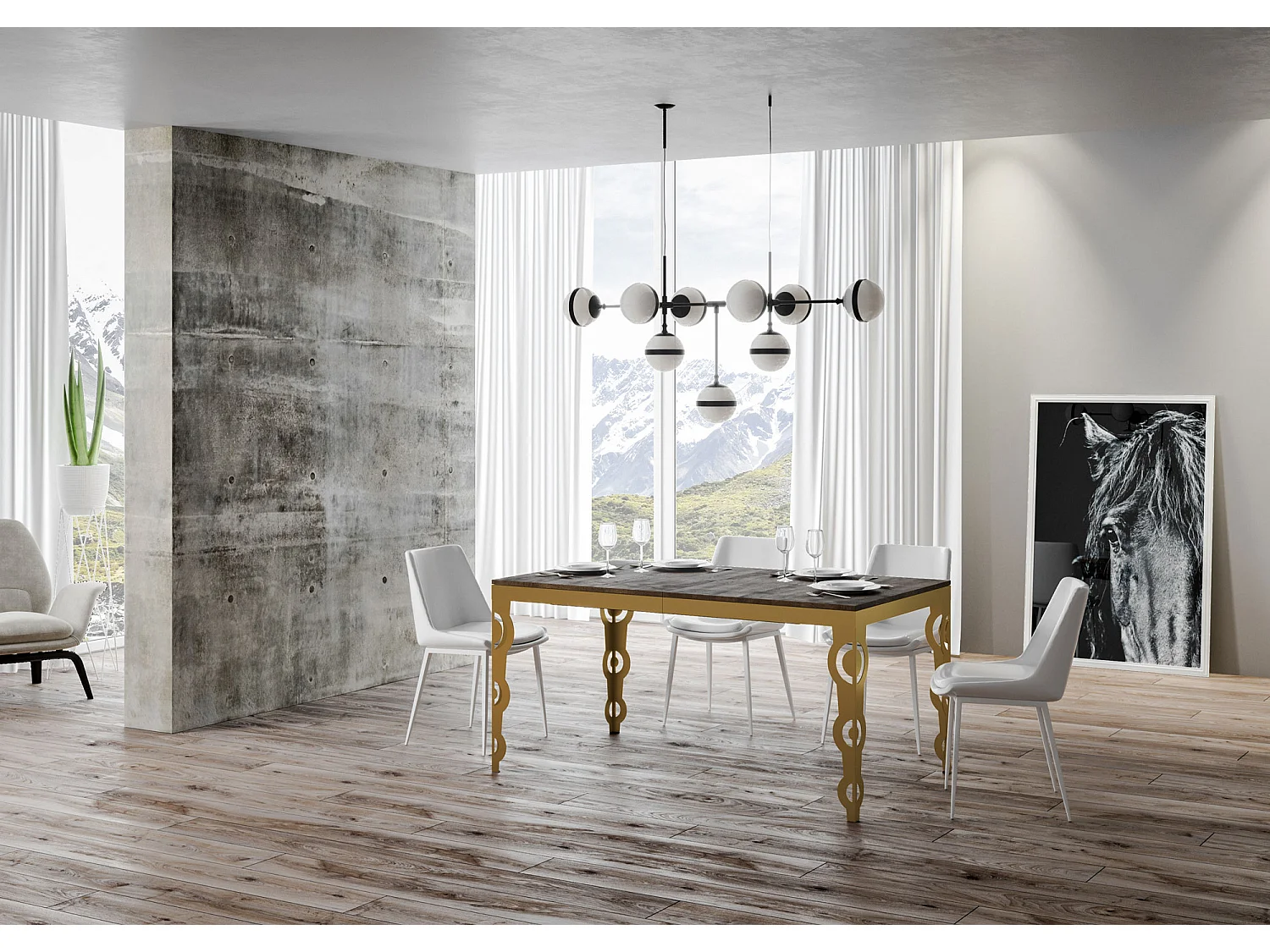 Stół rozkładany 90x120/380 cm Karamay Evolution Orzech, złota rama