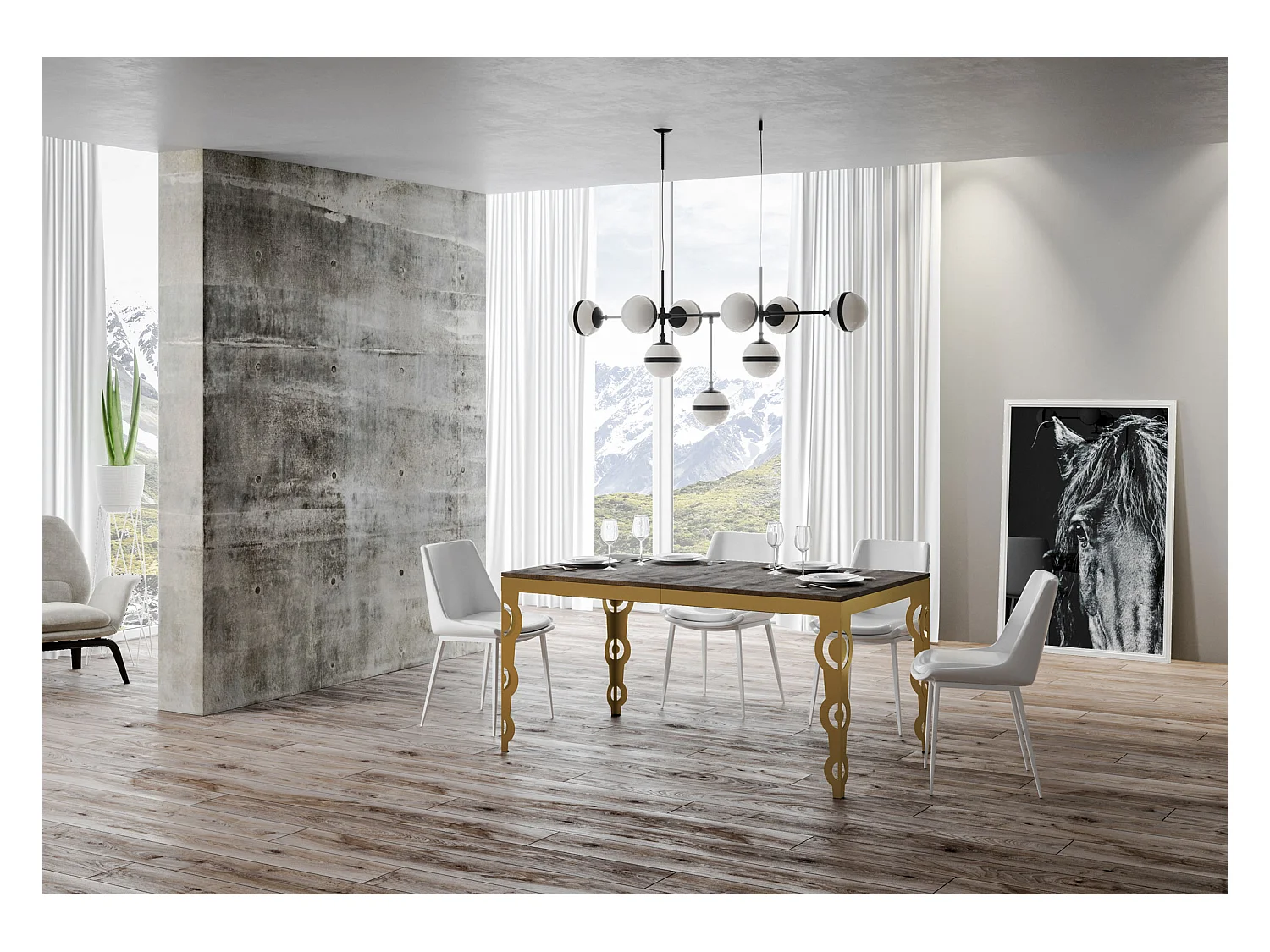 Stół rozkładany 90x120/380 cm Karamay Evolution Orzech, złota rama