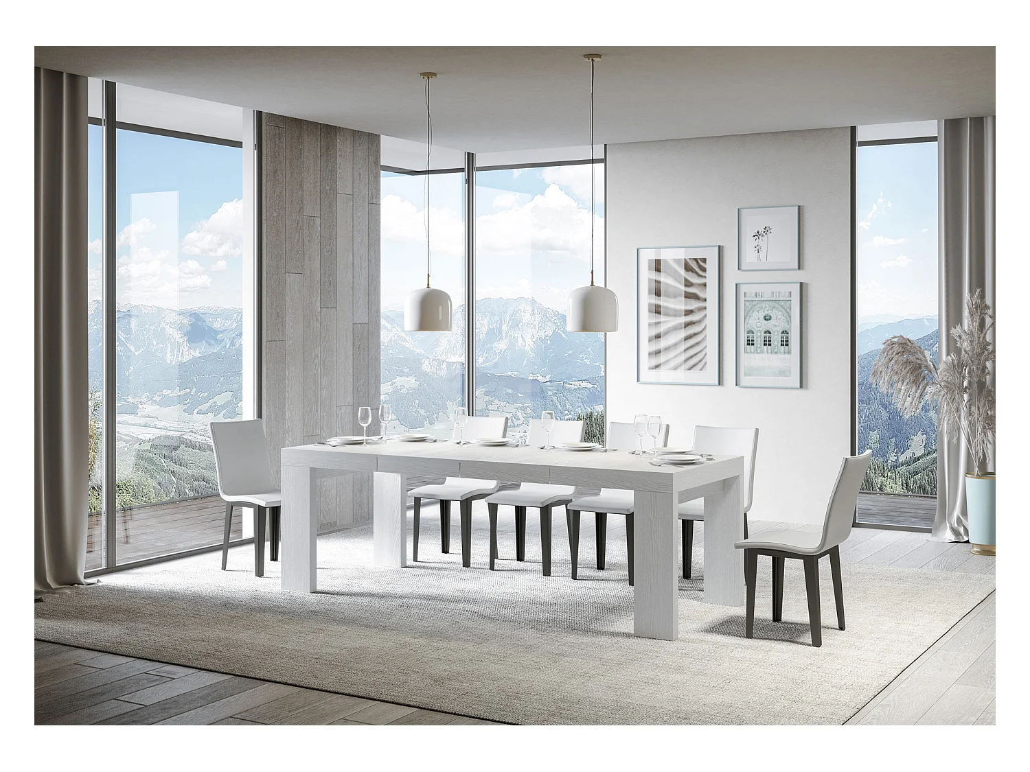 Roxell Premium Ausziehtisch 140/244x90 cm Esche weiß