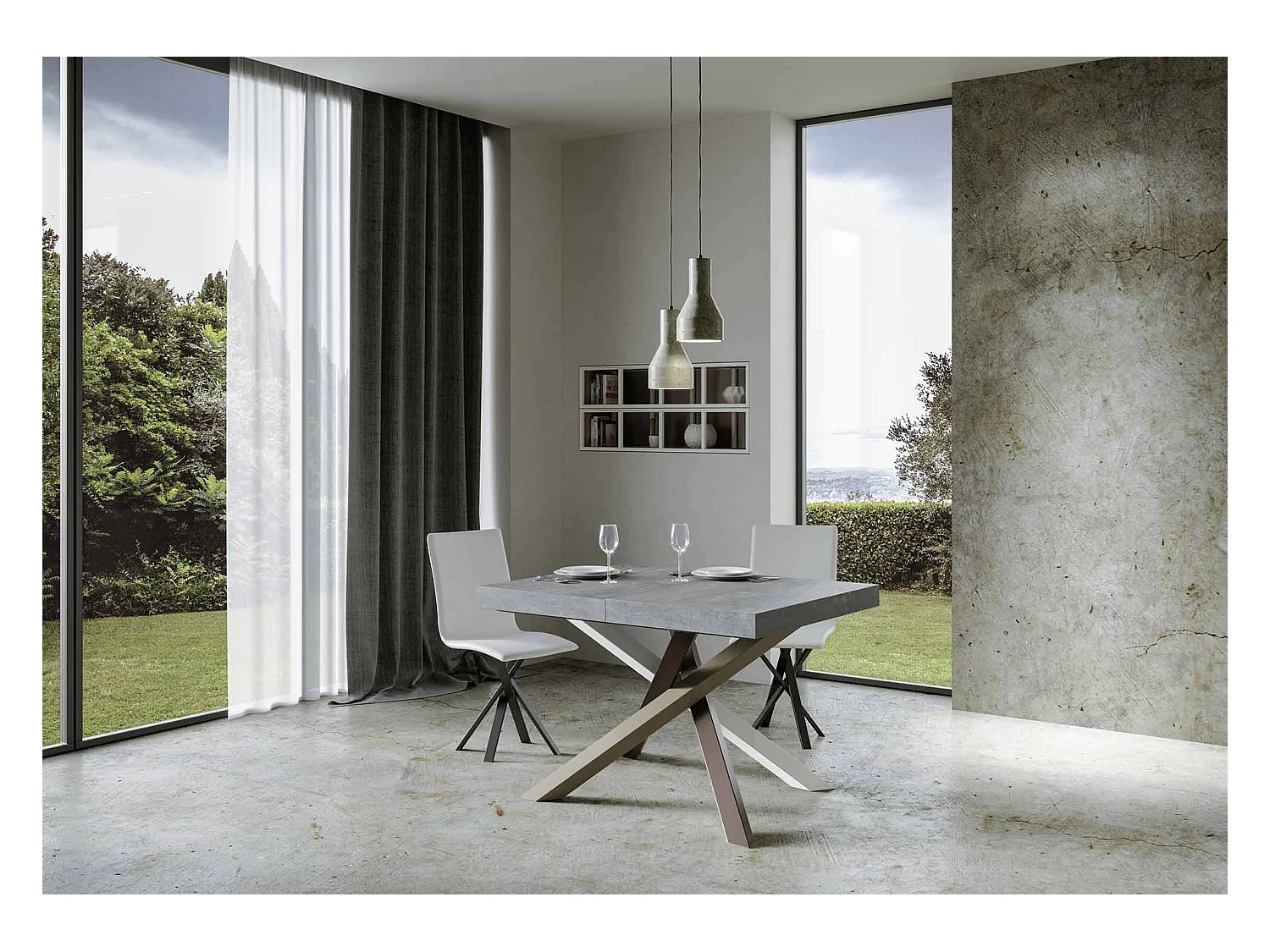Table extensible 90x130/234 cm Volantis Premium Gris Béton cadre 4/C