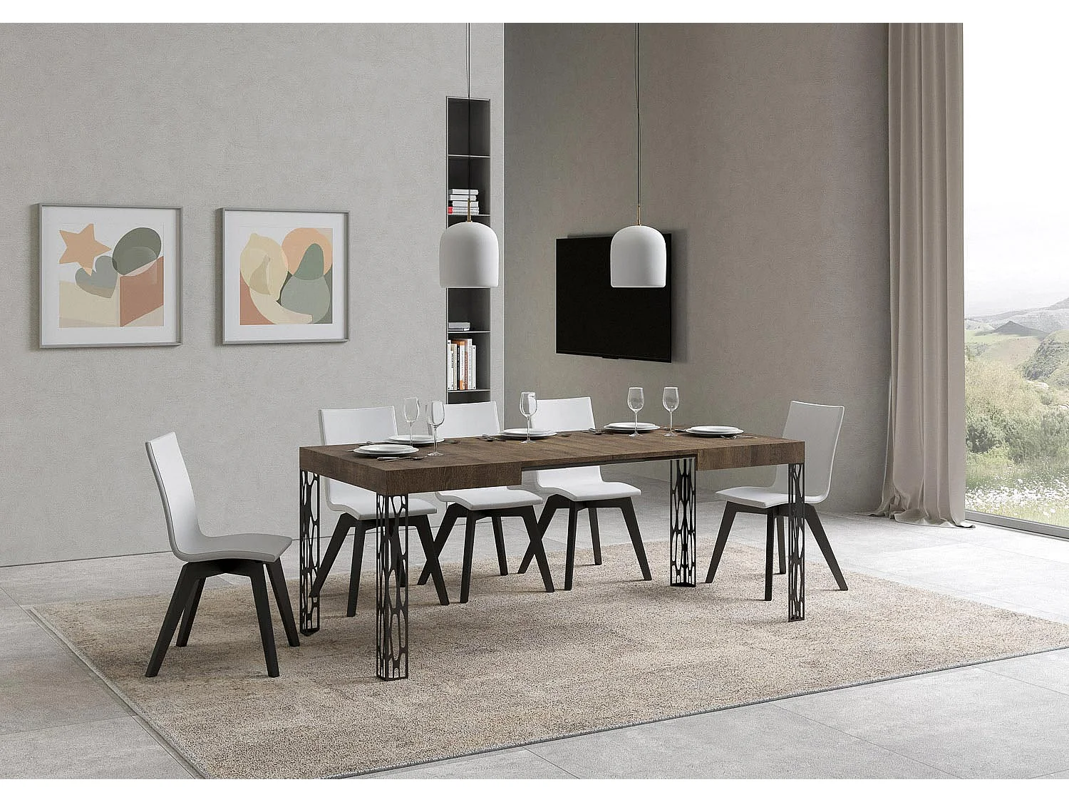 Table extensible 80x120/204 cm Ghibli Noyer cadre Anthracite