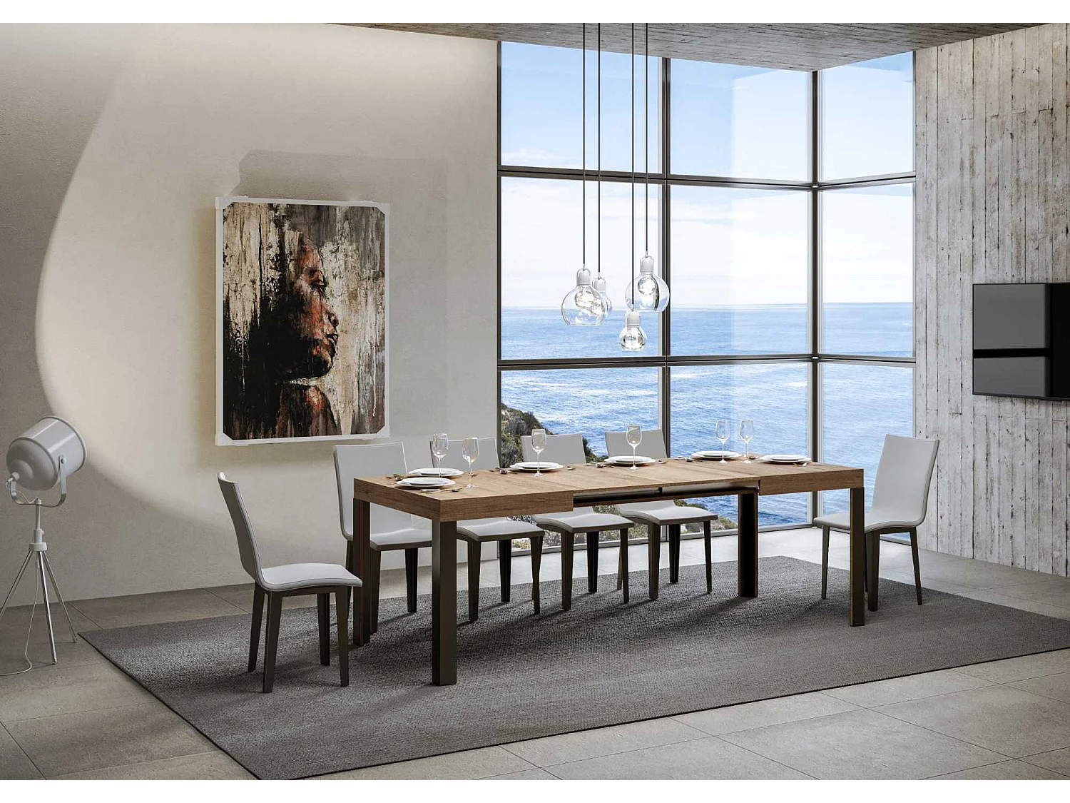 Table extensible 90x120/224 cm Linea Chêne Nature cadre Anthracite