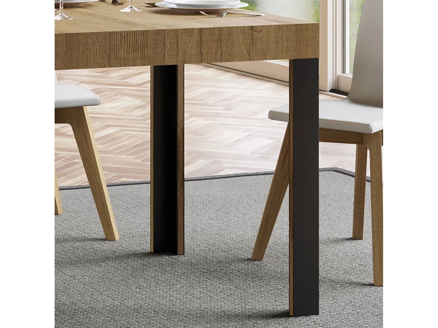 Table extensible 90x120/224 cm Linea Chêne Nature cadre Anthracite