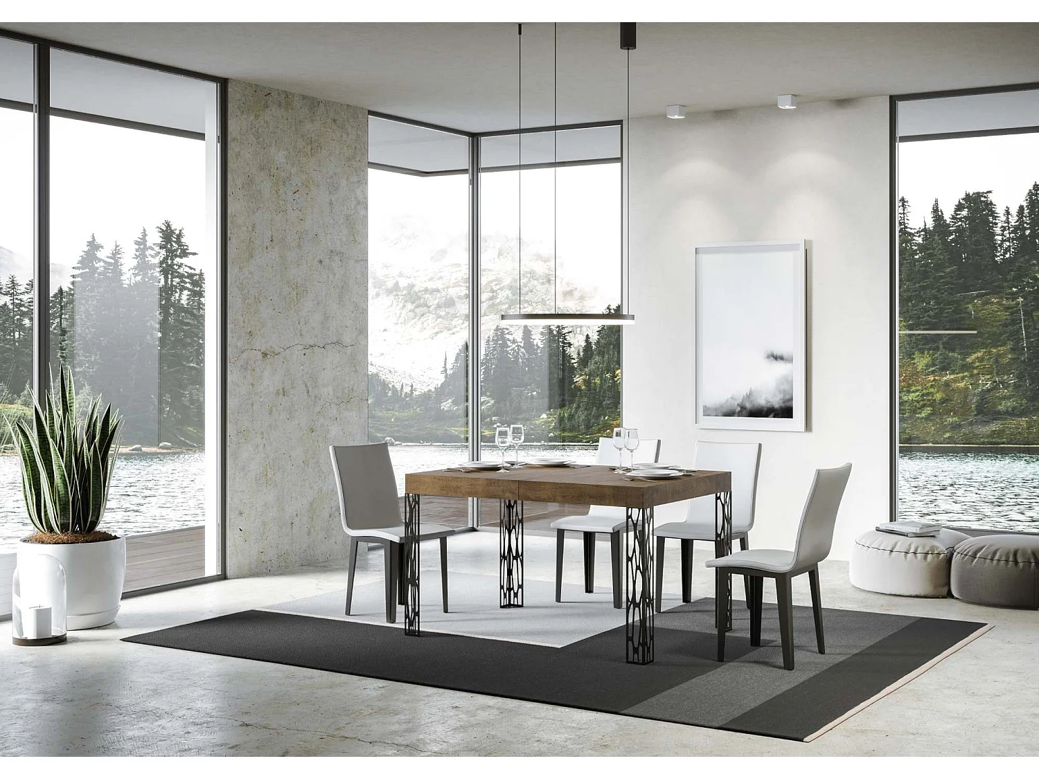Table extensible 90x140/244 cm Ghibli Noyer cadre Anthracite
