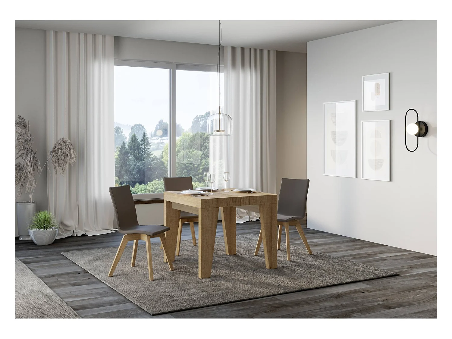 Table extensible 90x90/246 cm Naxy Premium Chêne Nature