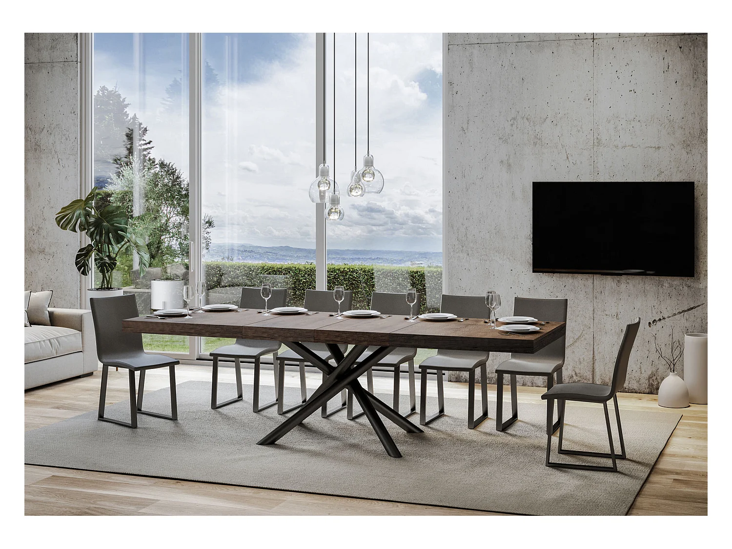 Table extensible 90x180/284 cm Famas Premium Noyer cadre Anthracite