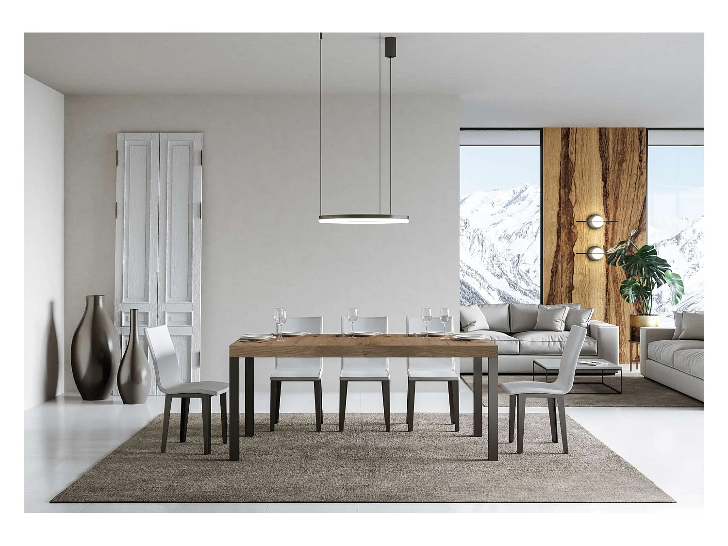 Table extensible 90x160/264 cm Everyday Premium Chêne Nature cadre Anthracite