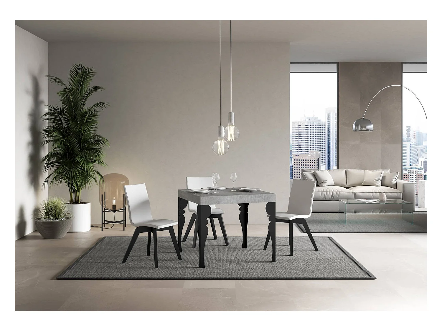 Table extensible 90x90/246 cm Paxon Premium Gris Béton cadre Anthracite
