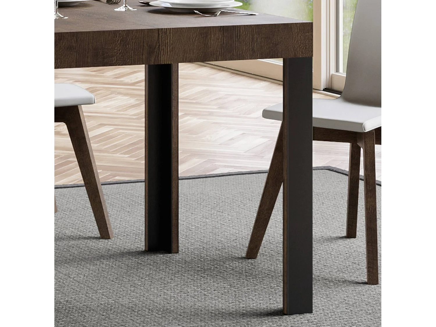 Table extensible 90x120/224 cm Linea Noyer cadre Anthracite