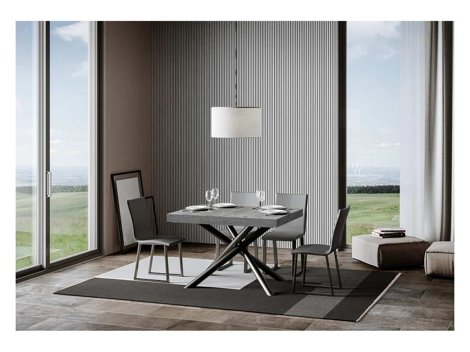 Table extensible 90x140/244 cm Famas Premium Gris Béton cadre Anthracite