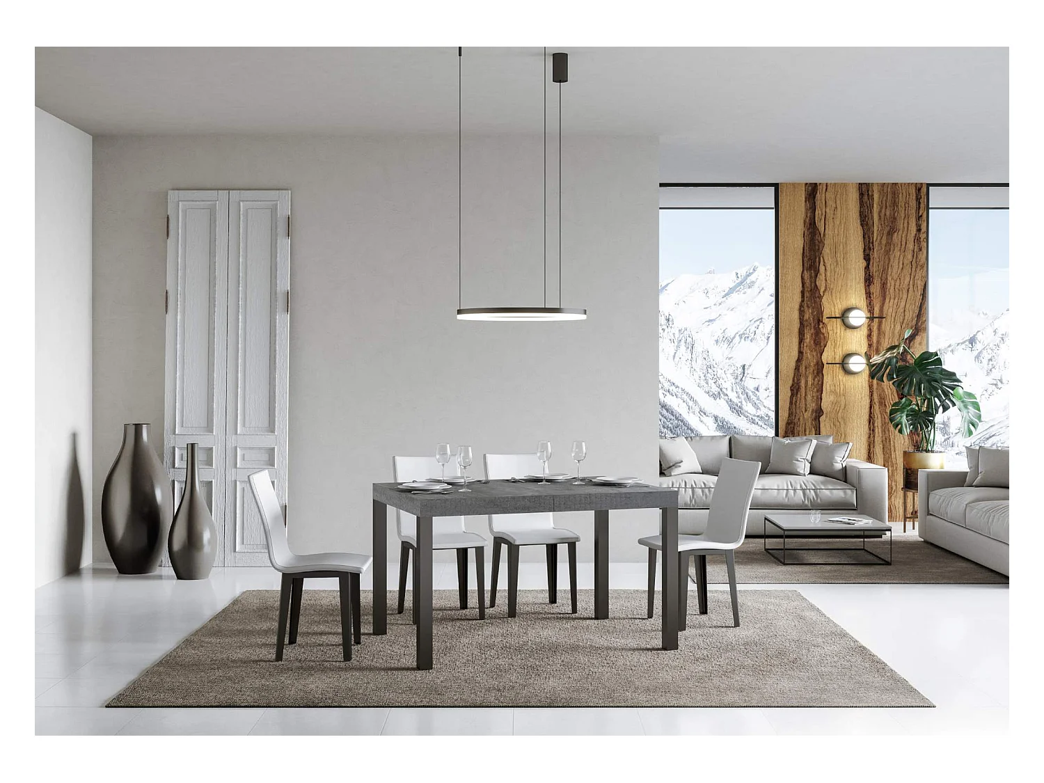 Ausziehbarer Tisch 90 x 130/234 cm, Gestell Everyday Premium Cement Anthrazit