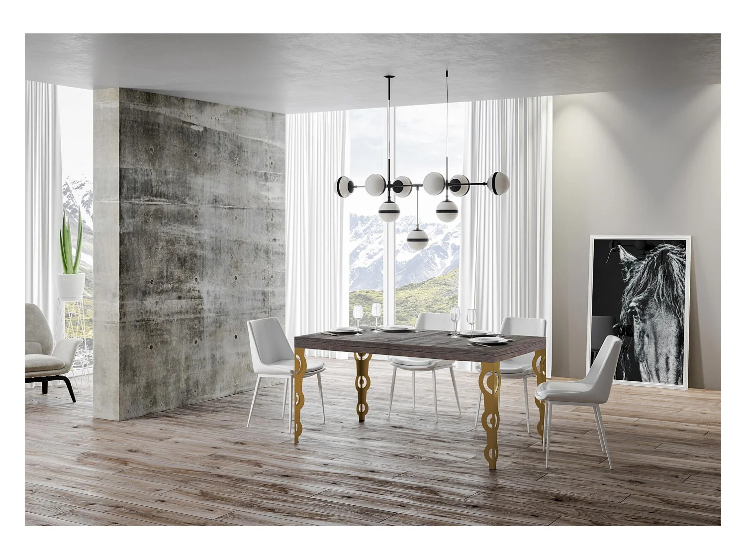 Stół rozkładany 90x130/390 cm Rama w kolorze orzecha karamay w kolorze złotym