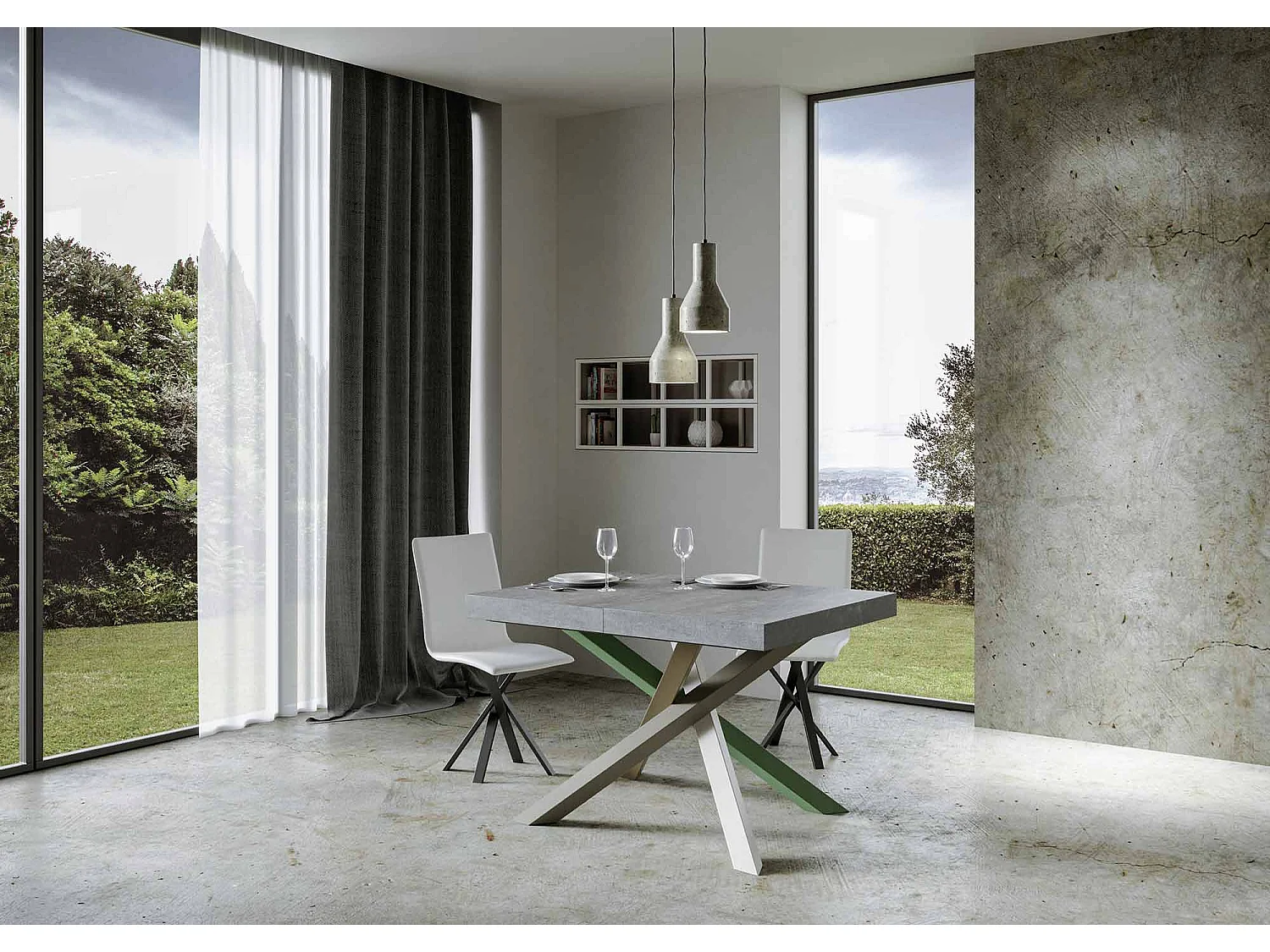 Table extensible 140/244x90 cm Volantis gris béton pieds multicolore 4/A
