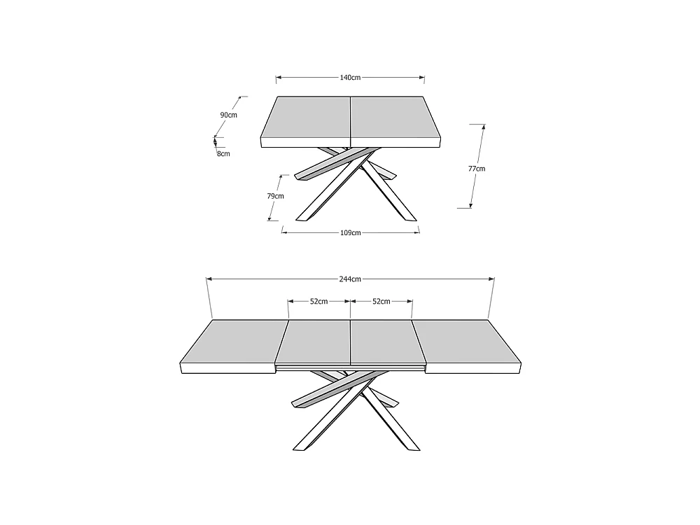 Ausziehtisch 140/244x90 cm Volantis Zement Tischbeinein 4/A Farbkombination