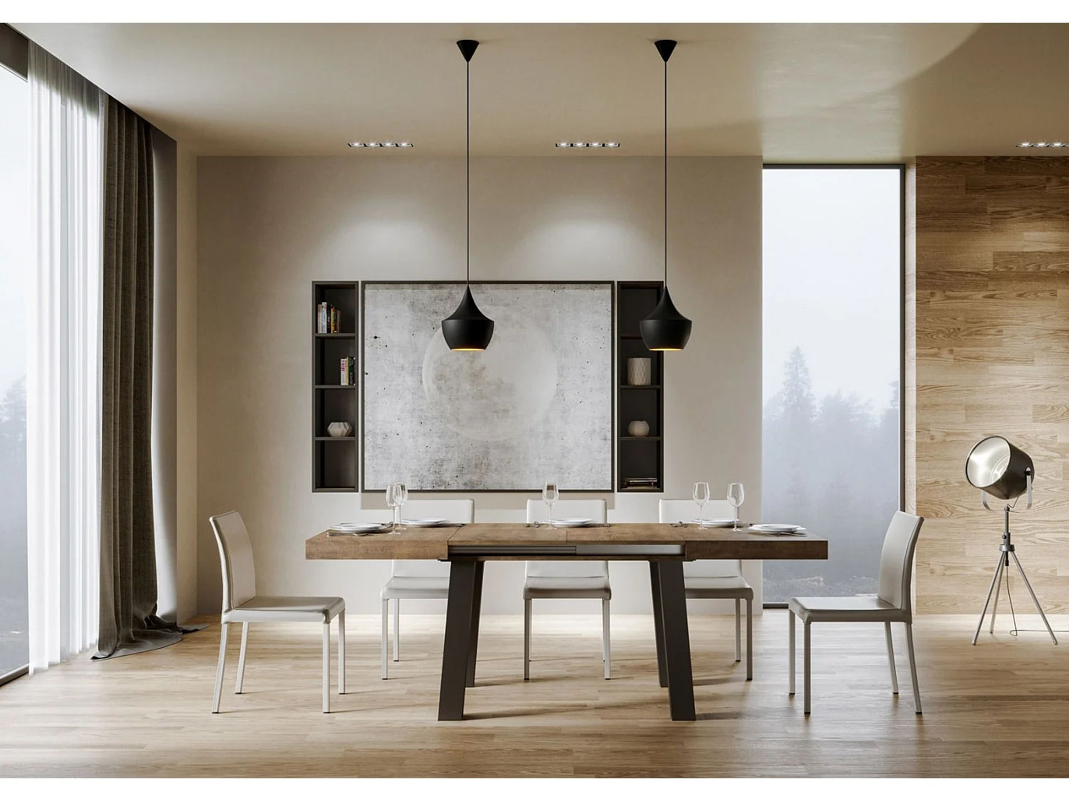 Table extensible 90x140/244 cm Bridge Noyer cadre Anthracite