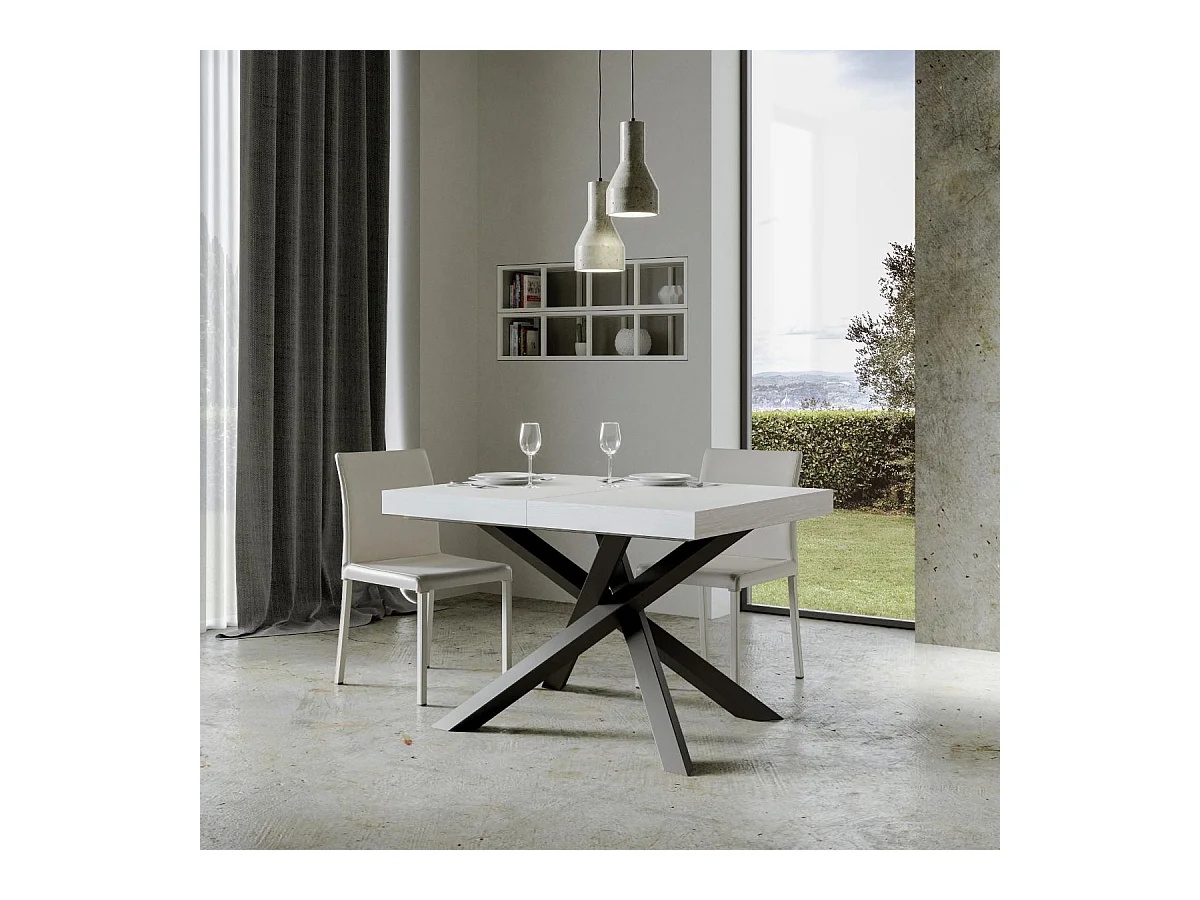 Mesa extensible de diseño con patas entrelazadas antracita Artemis-Color Blanco-Alargaderas -Ancho extensible