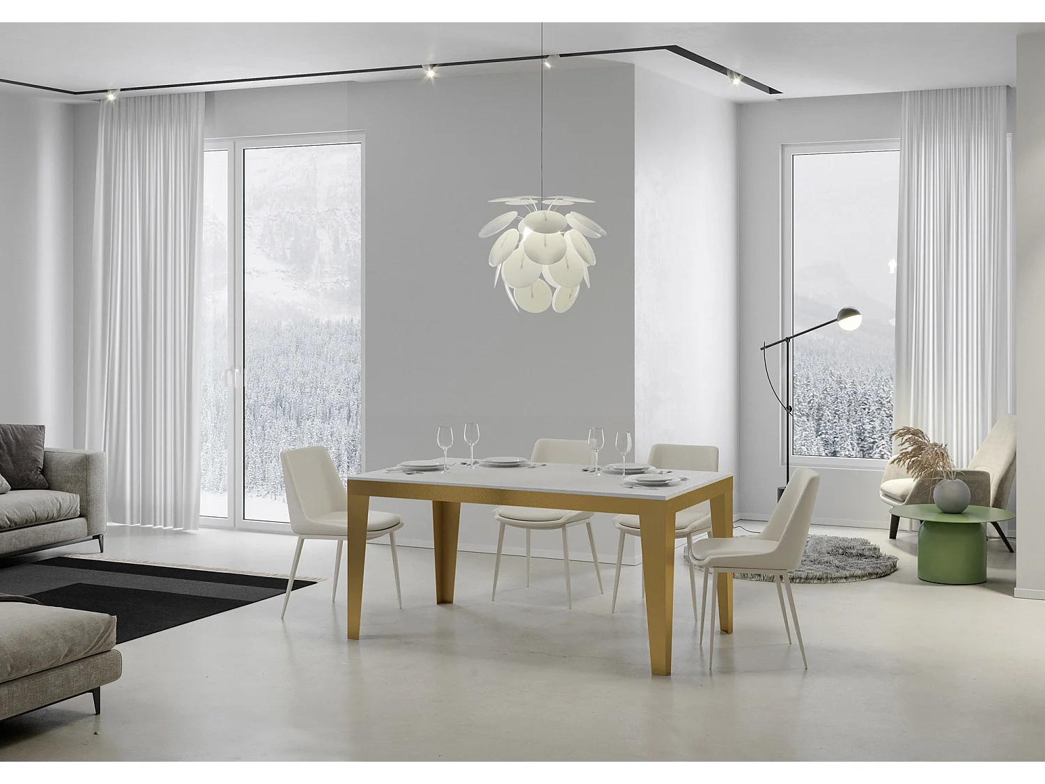 Stół rozkładany 90x120/380 cm Flame Evolution Rama z białego jesionu w kolorze złotym