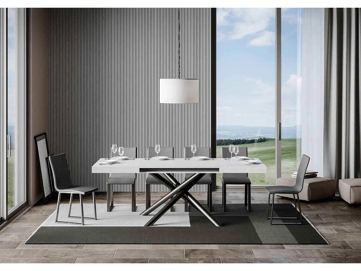 Table extensible 90x120/224 cm Famas Frêne Blanc cadre Anthracite